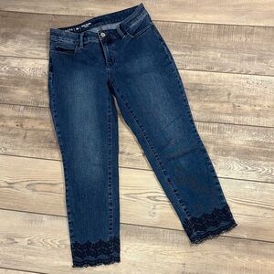 Talbots Flawless Slim Ankle Curvy Jeans Embroidered Hem EUC 4P